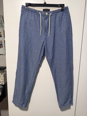 Scotch & Soda “Fave” Pull-On Blue Linen-Blend Jogger Pants